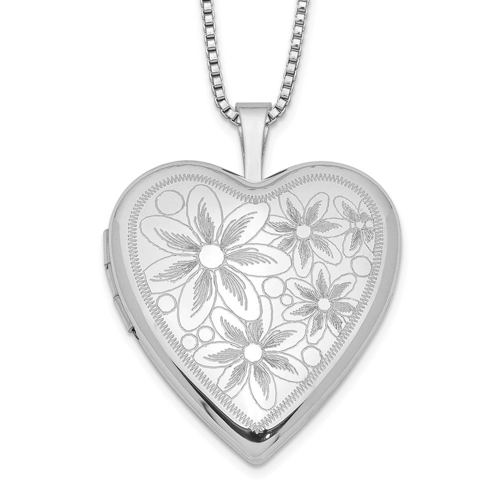 Sterlingsilber Rhodiniert 20mm mit Daisies Herz Medaillon Halskette