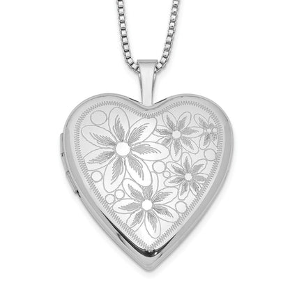 Sterlingsilber Rhodiniert 20mm mit Daisies Herz Medaillon Halskette