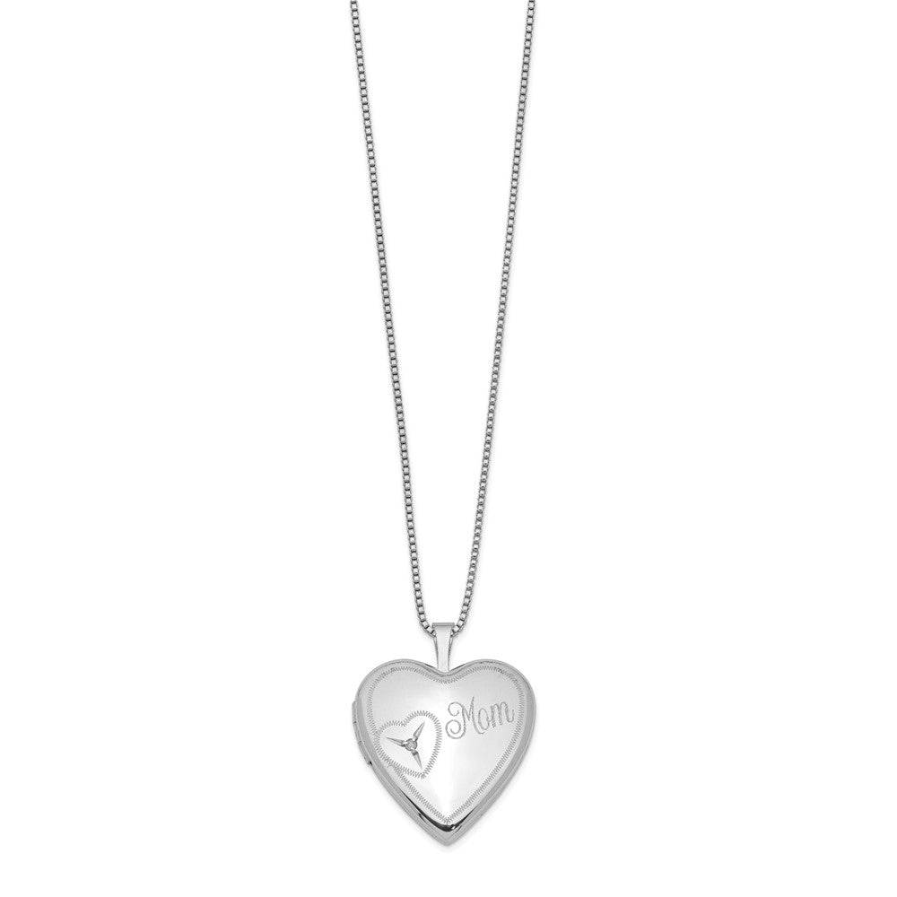 Sterlingsilber Rhodiniert 20mm Mama Diamant Herz Medaillon Halskette
