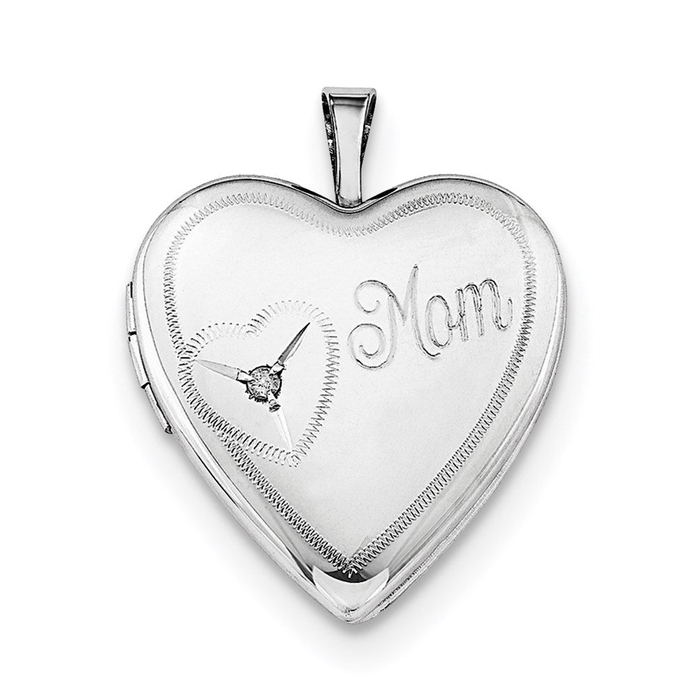Sterlingsilber Rhodiniert 20mm Mama Diamant Herz Medaillon Halskette