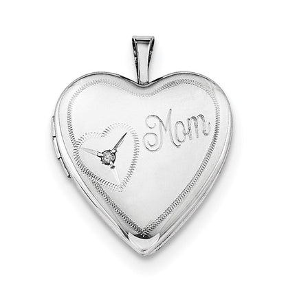 Sterlingsilber Rhodiniert 20mm Mama Diamant Herz Medaillon Halskette