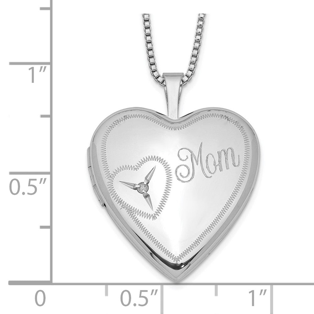 Sterlingsilber Rhodiniert 20mm Mama Diamant Herz Medaillon Halskette