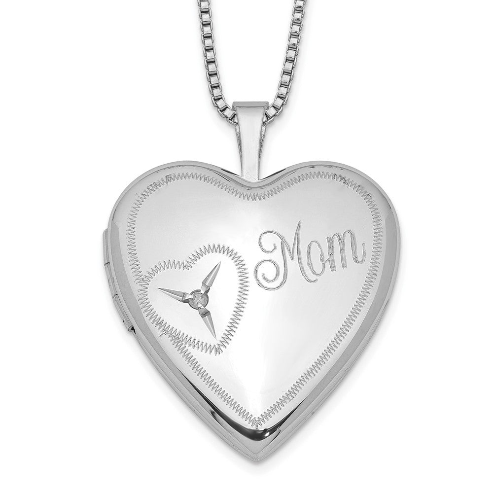 Sterlingsilber Rhodiniert 20mm Mama Diamant Herz Medaillon Halskette