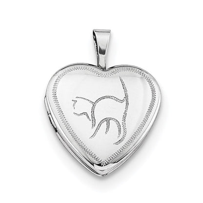 Sterlingsilber Rhodiniert 16mm Katze Herz Medaillon Halskette