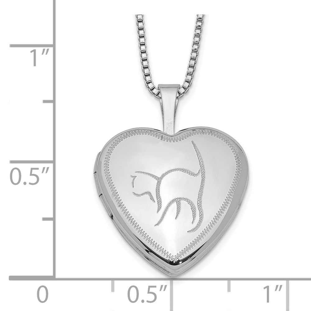 Sterlingsilber Rhodiniert 16mm Katze Herz Medaillon Halskette