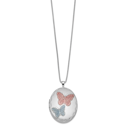 Sterlingsilber Rhodiniert 26mm Emailliert Schmetterling Oval Medaillon Halskette