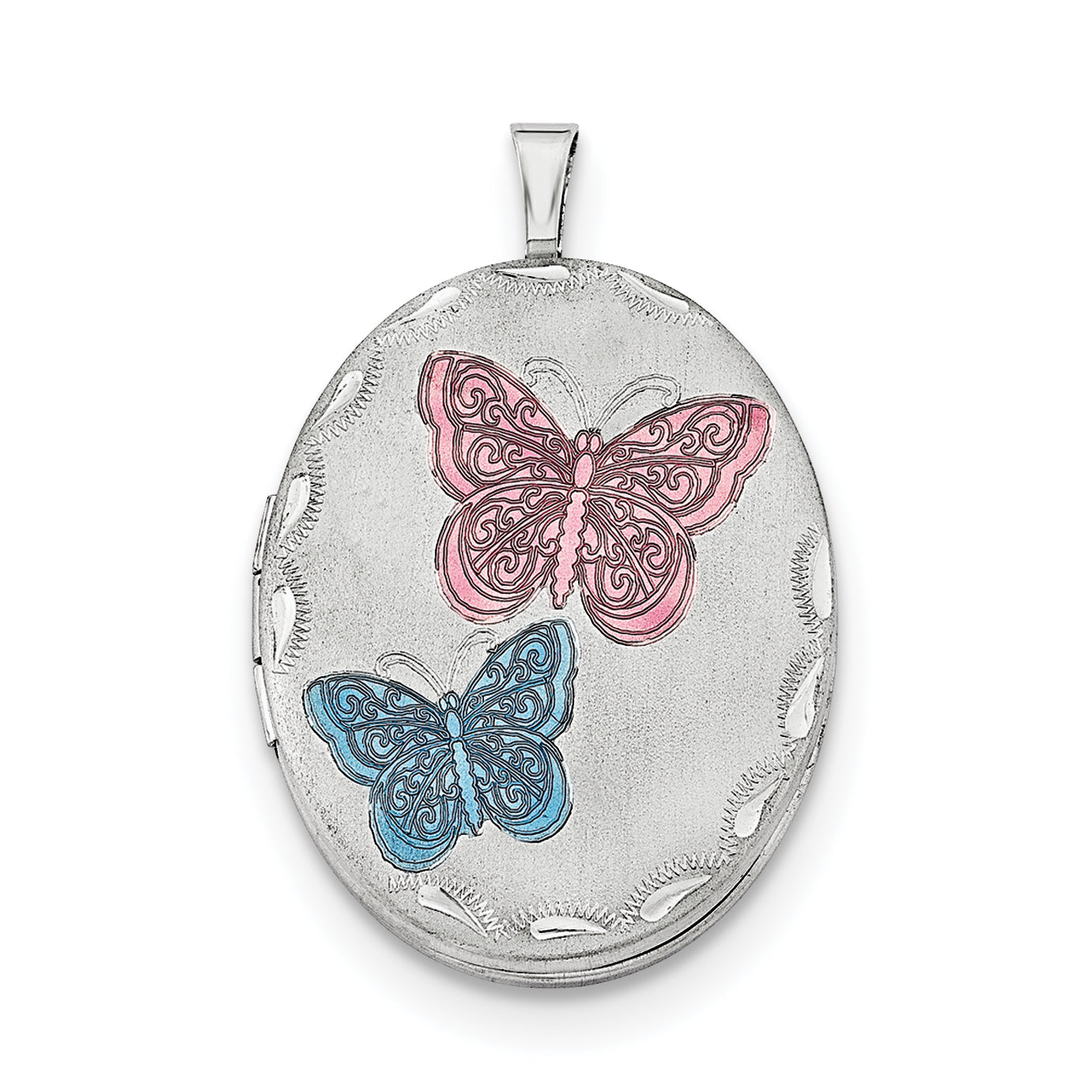 Sterlingsilber Rhodiniert 26mm Emailliert Schmetterling Oval Medaillon Halskette