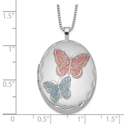 Sterlingsilber Rhodiniert 26mm Emailliert Schmetterling Oval Medaillon Halskette