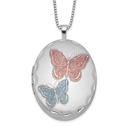 Sterlingsilber Rhodiniert 26mm Emailliert Schmetterling Oval Medaillon Halskette