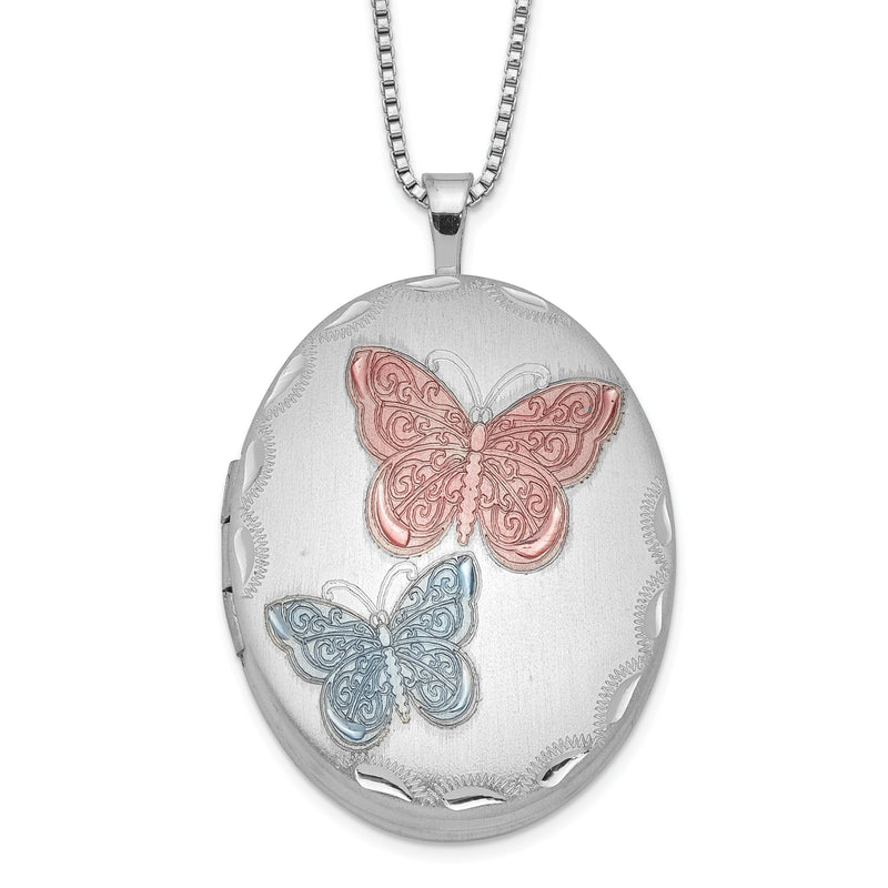 Sterlingsilber Rhodiniert 26mm Emailliert Schmetterling Oval Medaillon Halskette