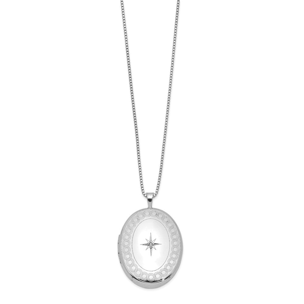 Sterlingsilber Rhodiniert 26mm Kreis Rand Diamant Oval Medaillon Halskette