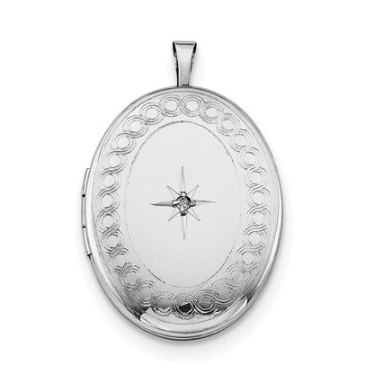 Sterlingsilber Rhodiniert 26mm Kreis Rand Diamant Oval Medaillon Halskette