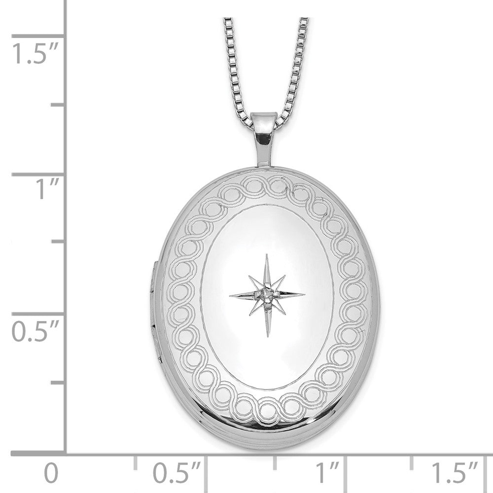 Sterlingsilber Rhodiniert 26mm Kreis Rand Diamant Oval Medaillon Halskette