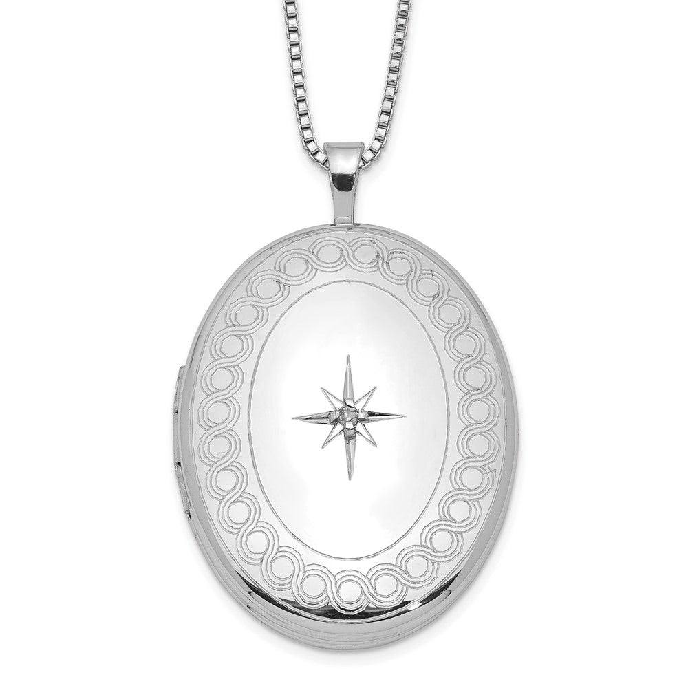 Sterlingsilber Rhodiniert 26mm Kreis Rand Diamant Oval Medaillon Halskette