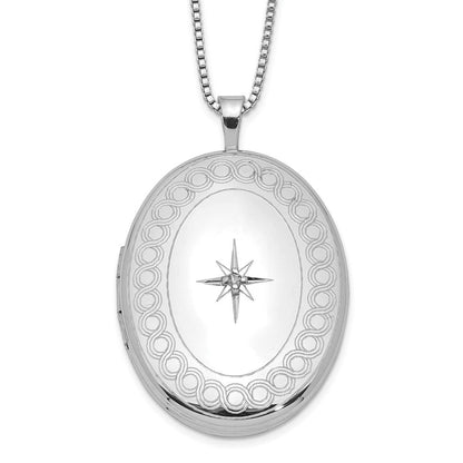 Sterlingsilber Rhodiniert 26mm Kreis Rand Diamant Oval Medaillon Halskette