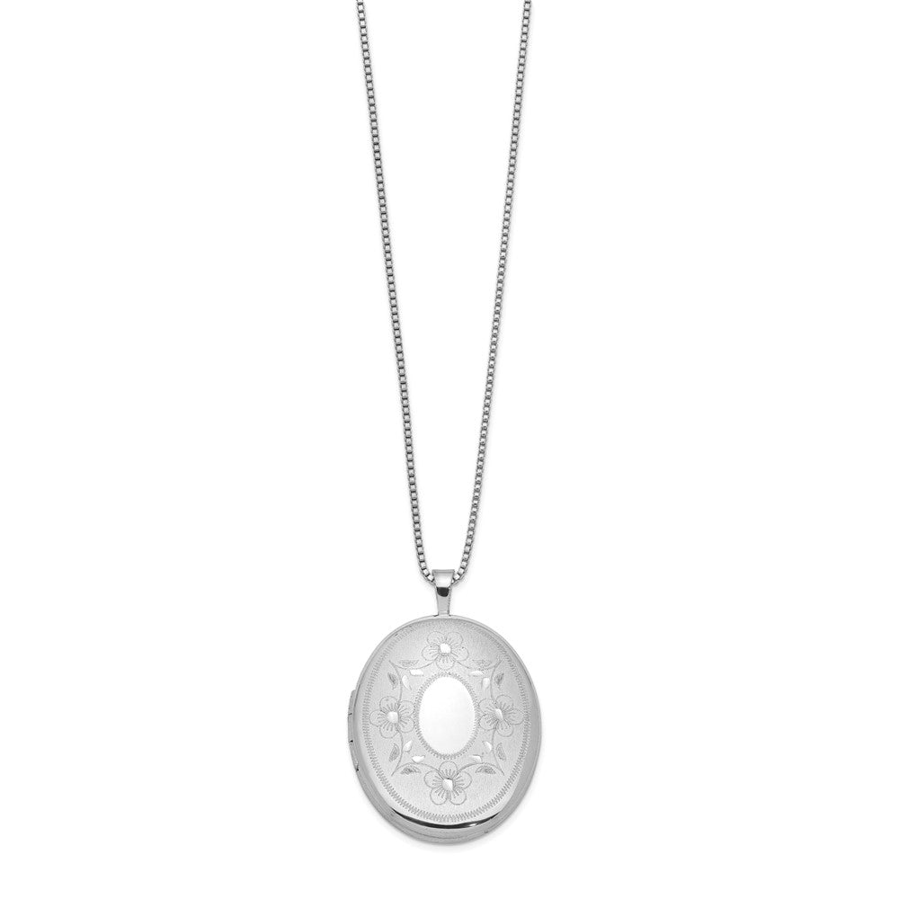 Sterlingsilber Rhodiniert 26mm Blumen Oval Medaillon Halskette