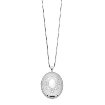 Sterlingsilber Rhodiniert 26mm Blumen Oval Medaillon Halskette