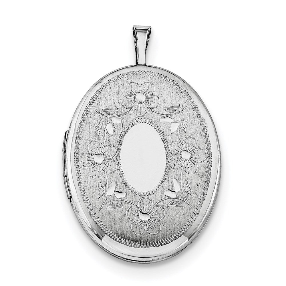 Sterlingsilber Rhodiniert 26mm Blumen Oval Medaillon Halskette