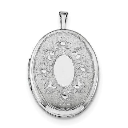 Sterlingsilber Rhodiniert 26mm Blumen Oval Medaillon Halskette