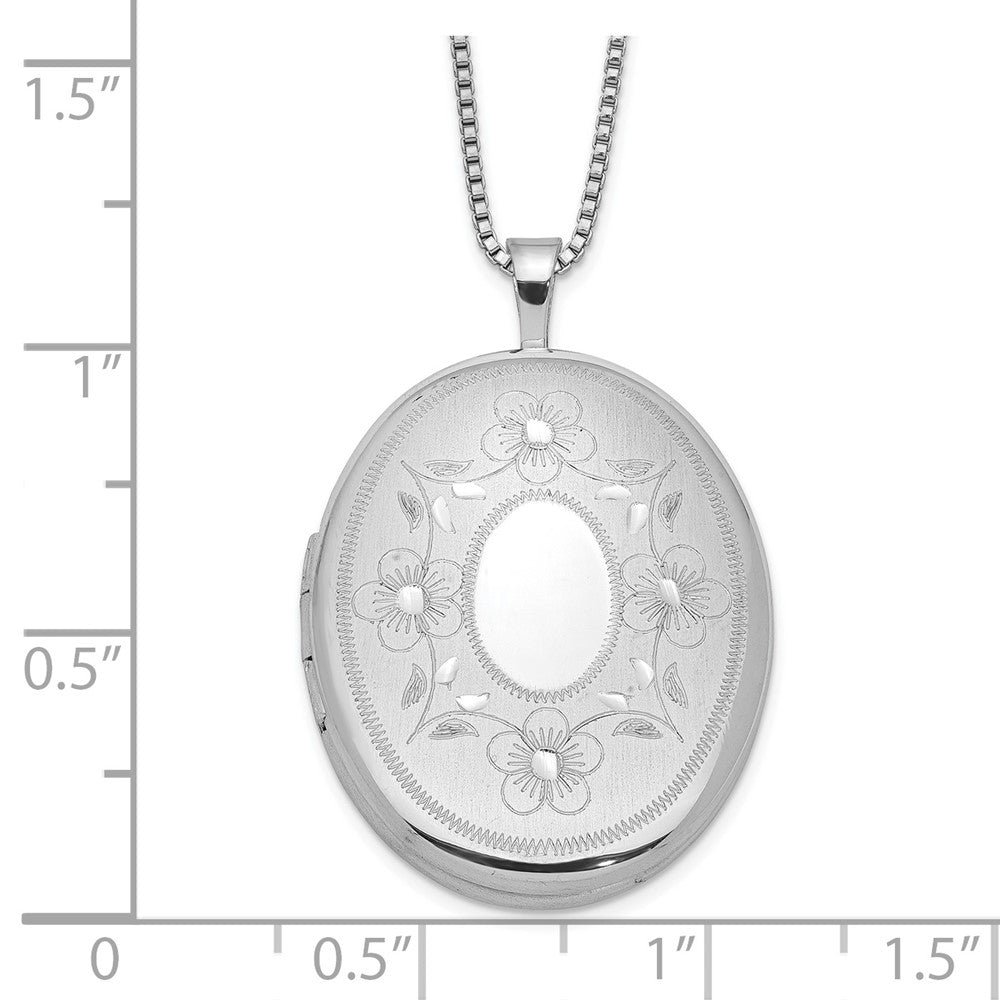 Sterlingsilber Rhodiniert 26mm Blumen Oval Medaillon Halskette
