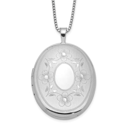 Sterlingsilber Rhodiniert 26mm Blumen Oval Medaillon Halskette