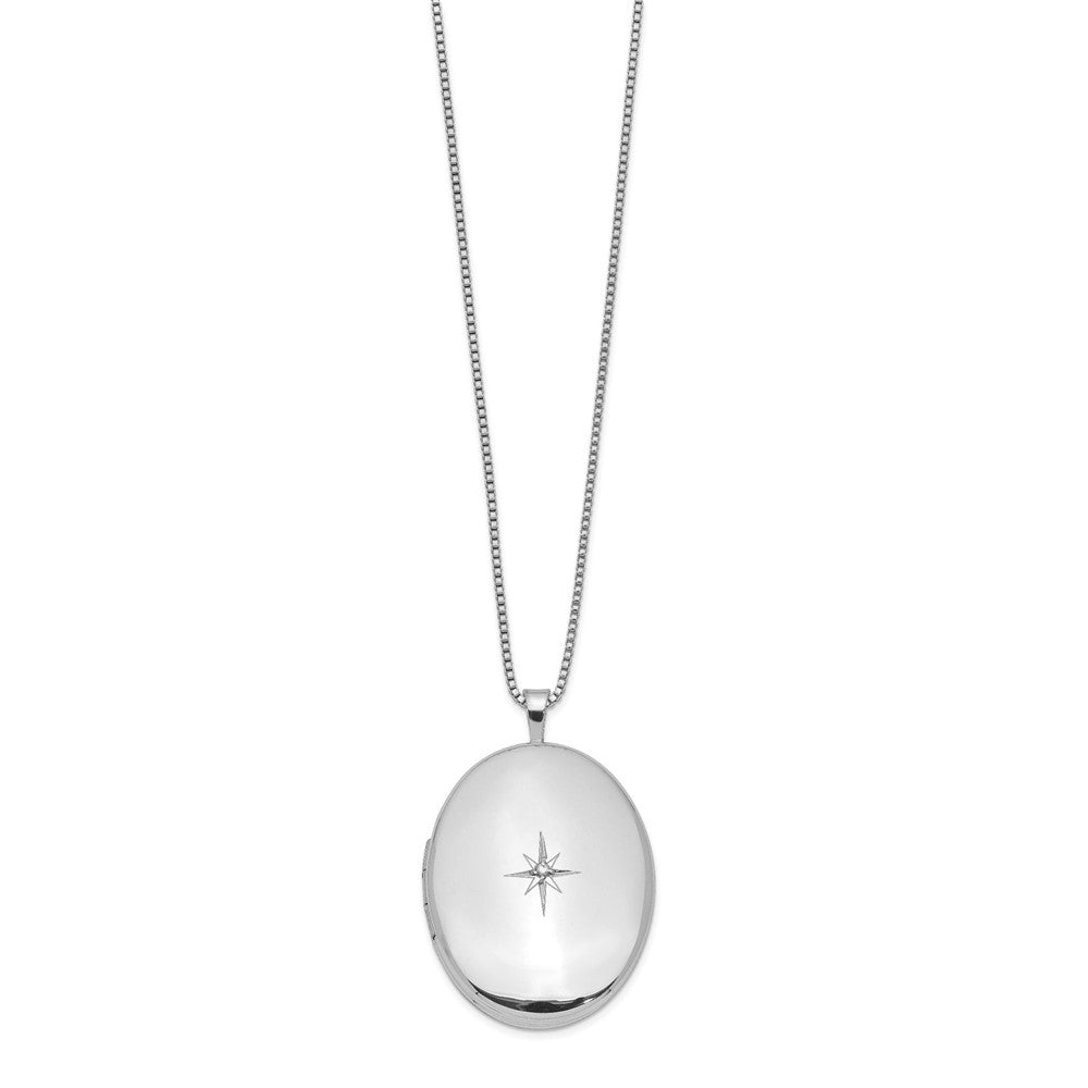 Sterlingsilber Rhodiniert Diamant 26mm Oval Medaillon Halskette