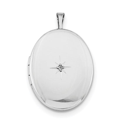 Sterlingsilber Rhodiniert Diamant 26mm Oval Medaillon Halskette