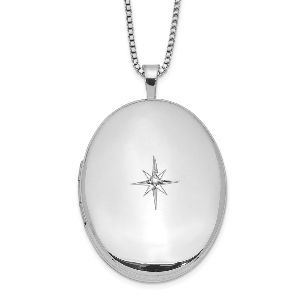 Sterlingsilber Rhodiniert Diamant 26mm Oval Medaillon Halskette