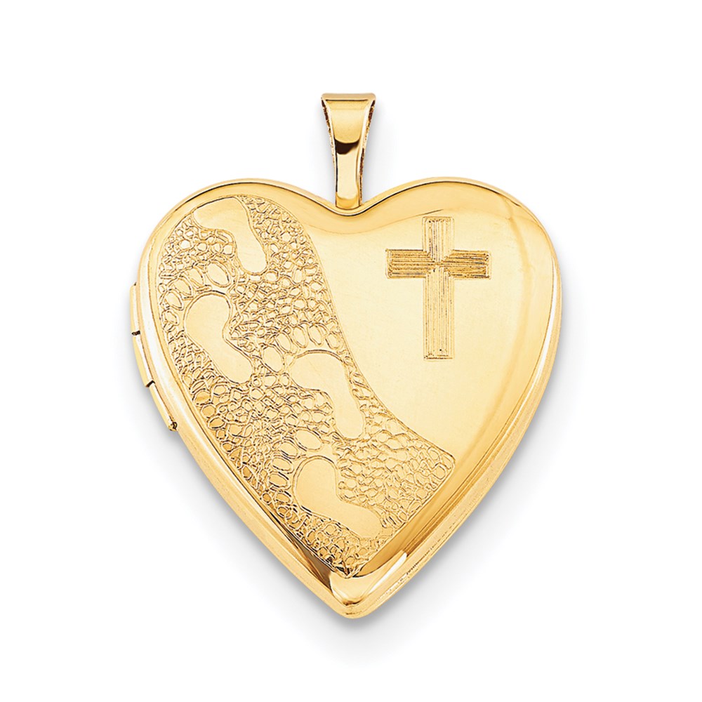 Golddoublé 14/20 1/20 20mm Kreuz & Footprint Herz Medaillon Halskette