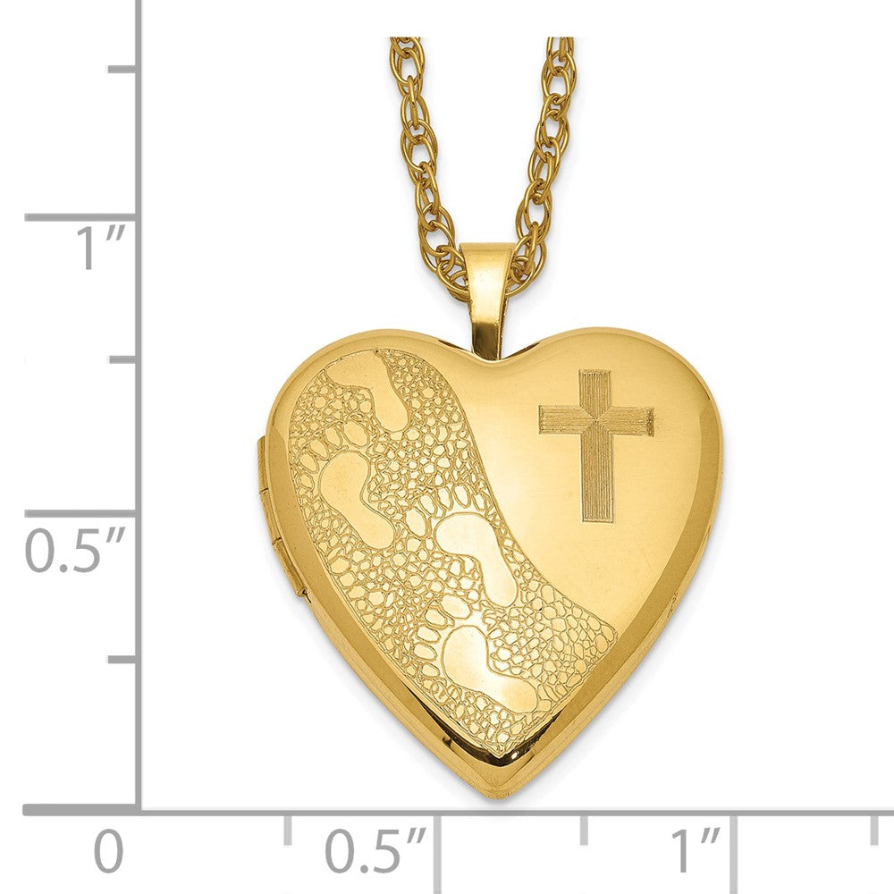Golddoublé 14/20 1/20 20mm Kreuz & Footprint Herz Medaillon Halskette