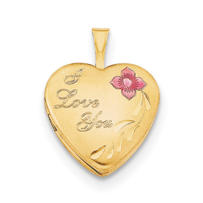 Golddoublé 14/20 1/20 16mm Emailliert Blume I Liebe You Herz Medaillon Halskette