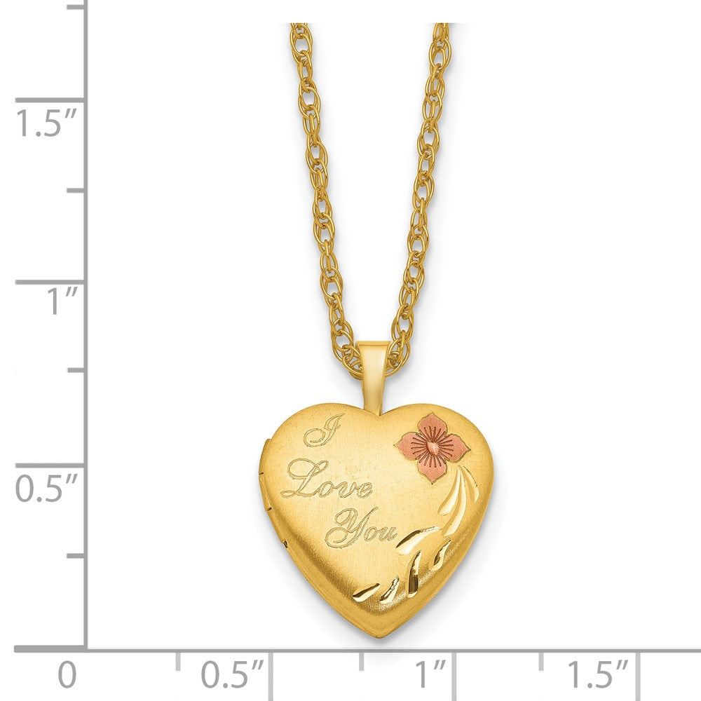 Golddoublé 14/20 1/20 16mm Emailliert Blume I Liebe You Herz Medaillon Halskette