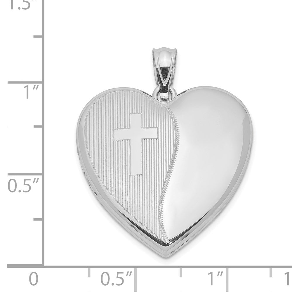 Sterlingsilber Rhodiniert 24mm mit Kreuz Design Herz Medaillon