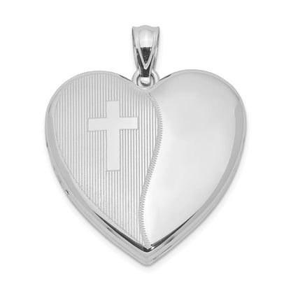 Sterlingsilber Rhodiniert 24mm mit Kreuz Design Herz Medaillon