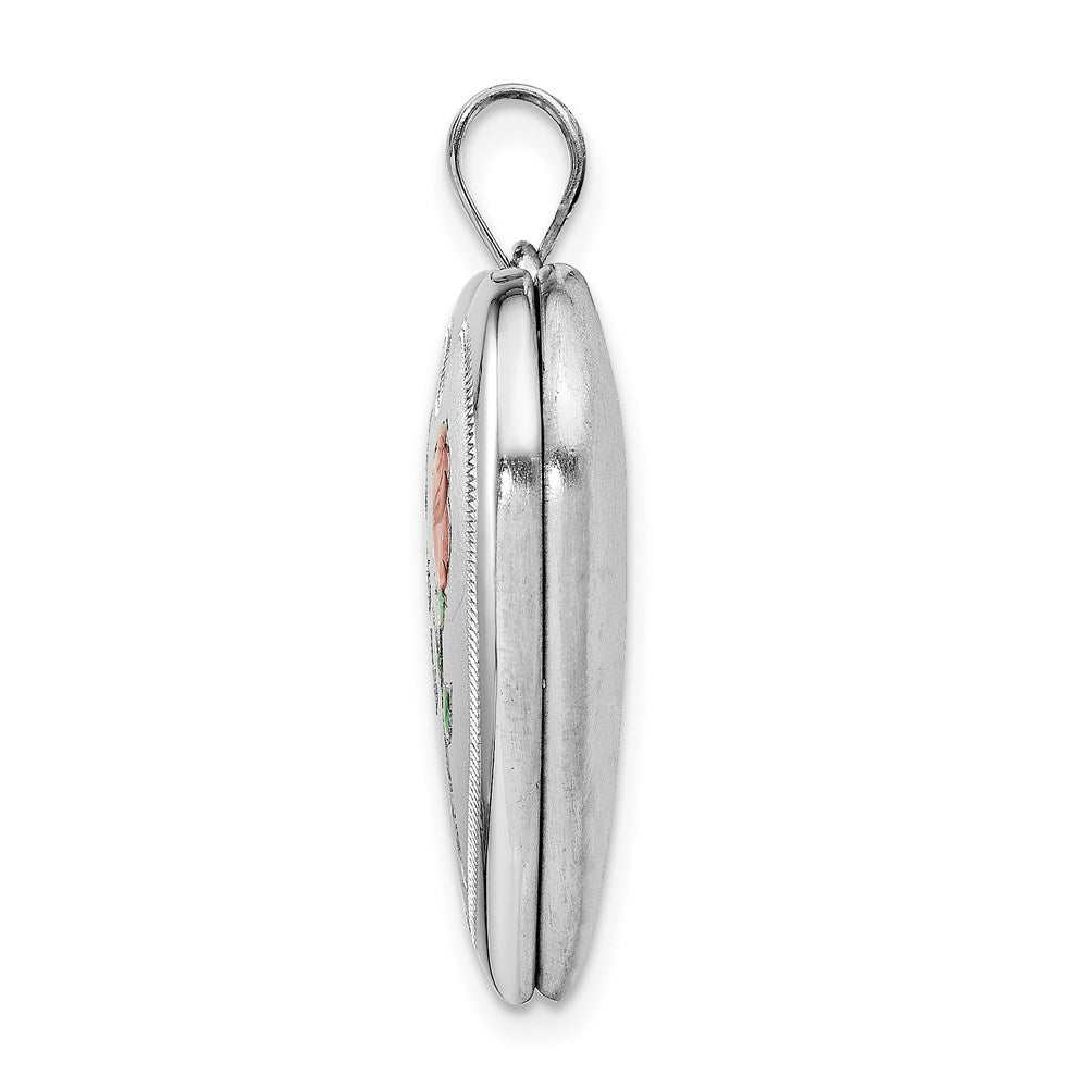 Sterlingsilber Rhodiniert 24mm Emailliert Rose Herz Medaillon