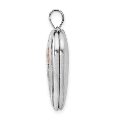 Sterlingsilber Rhodiniert 24mm Emailliert Rose Herz Medaillon