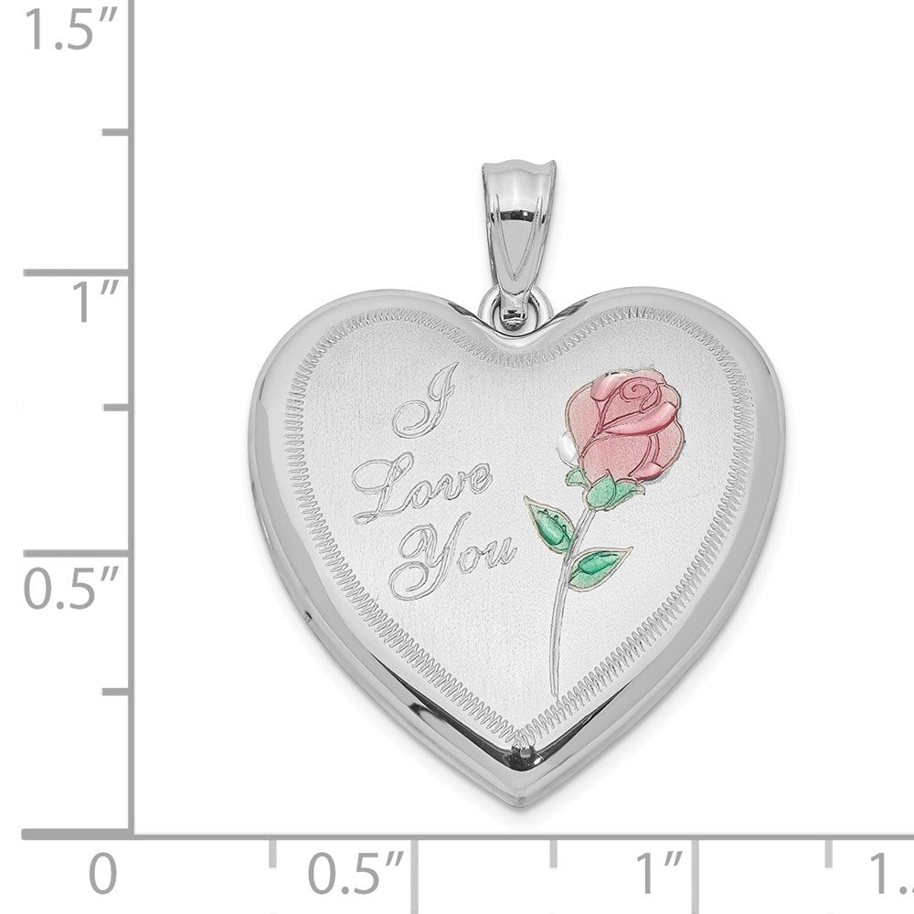 Sterlingsilber Rhodiniert 24mm Emailliert Rose Herz Medaillon