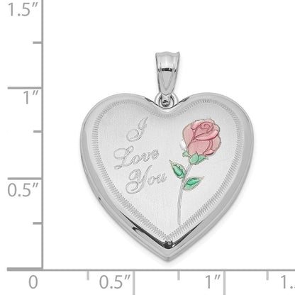 Sterlingsilber Rhodiniert 24mm Emailliert Rose Herz Medaillon