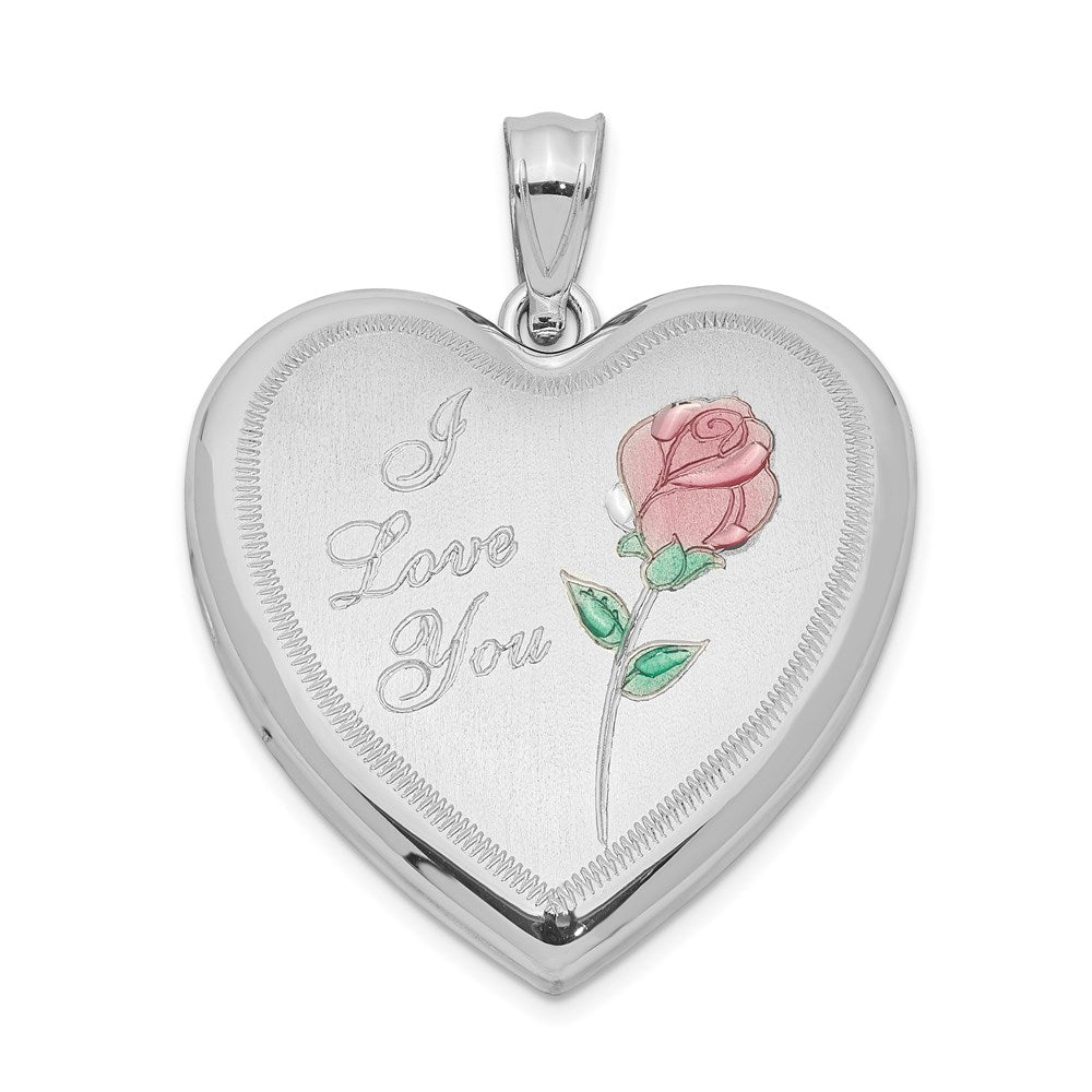 Sterlingsilber Rhodiniert 24mm Emailliert Rose Herz Medaillon