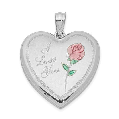 Sterlingsilber Rhodiniert 24mm Emailliert Rose Herz Medaillon