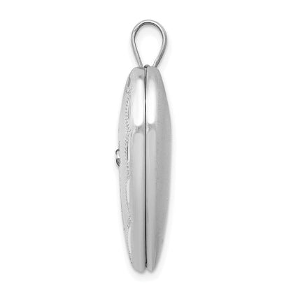 Sterlingsilber Rhodiniert 24mm Satiniert & Diamantiert mit Diamant Kreuz Herz Medaillon