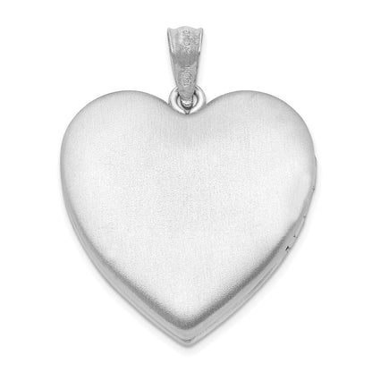 Sterlingsilber Rhodiniert 24mm Satiniert & Diamantiert mit Diamant Kreuz Herz Medaillon
