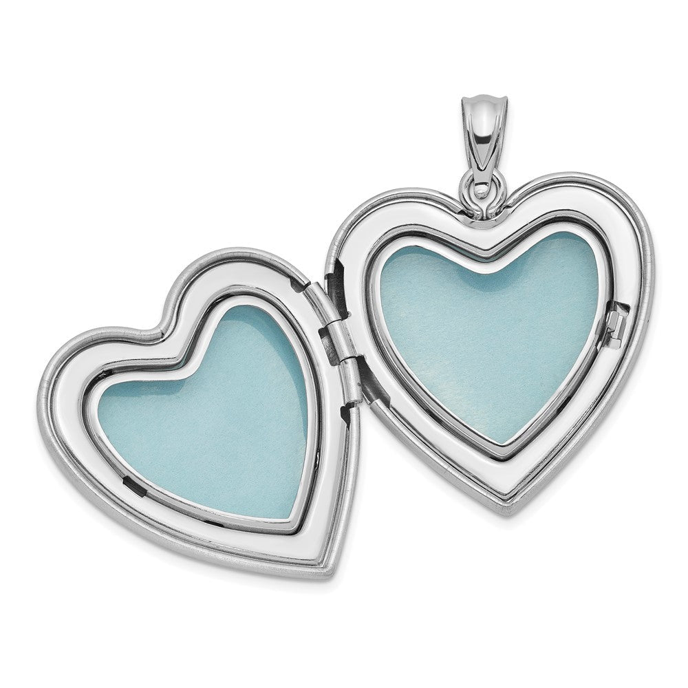 Sterlingsilber Rhodiniert 24mm Satiniert & Diamantiert mit Diamant Kreuz Herz Medaillon