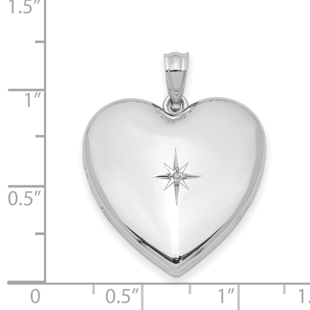 Sterlingsilber Rhodiniert 24mm mit Diamant Stern Design Herz Medaillon
