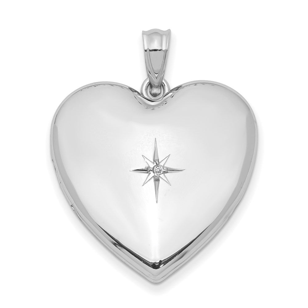 Sterlingsilber Rhodiniert 24mm mit Diamant Stern Design Herz Medaillon