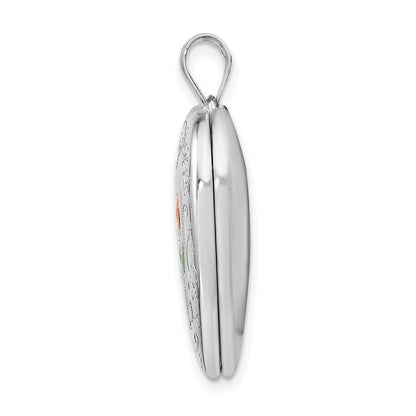 Sterlingsilber Rhodiniert 24mm Emailliert Rose mit Rand Herz Medaillon