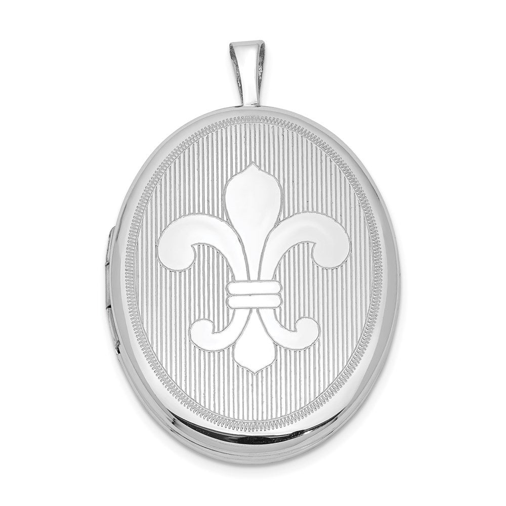 Sterlingsilber Rhodiniert 26mm Fleur De Lis Oval Medaillon