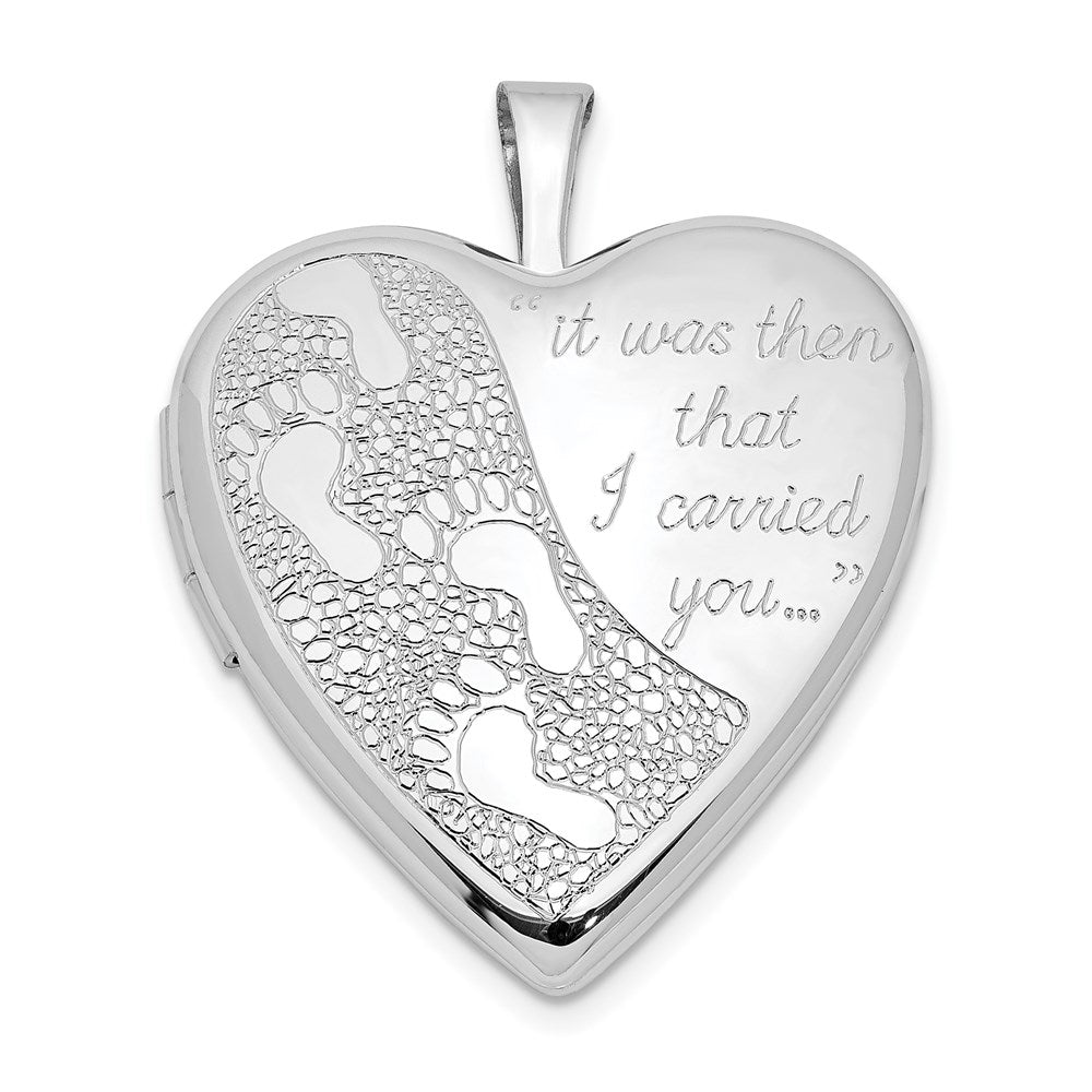 Sterlingsilber Rhodiniert 20mm Footprints Herz Medaillon