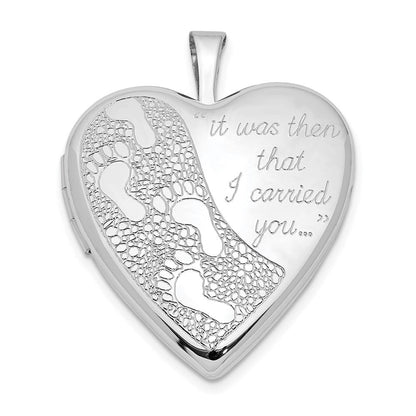 Sterlingsilber Rhodiniert 20mm Footprints Herz Medaillon