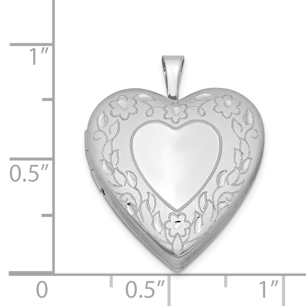 Sterlingsilber Rhodiniert 20mm Blumen Rand Herz Medaillon